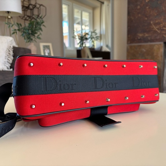Vintage Rare CHRISTIAN DIOR Rouge Red Black Fabric Hardcore Shoulder Bag - Picture 7 of 16